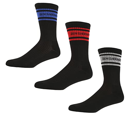 Ben Sherman Underwear Men's Mens Thick Crew Sport Socks with Jacquard Colour Authentic Branding-Multipack of 3 Herren-Ben-Sherman-Sportsocken Marineblau, Schwarz/Rot/Graumeliert/Blau, Einheitsgröße von Ben Sherman