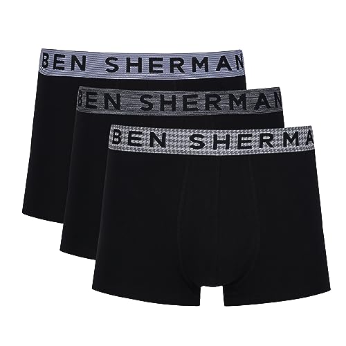 Ben Sherman Herren Men's Boxer Shorts in Black | Soft Touch Cotton Rich Trunks with Elasticated Waistband Boxershorts, Black, von Ben Sherman