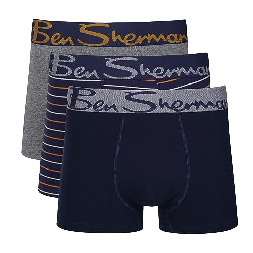 Ben Sherman Herren Men's Boxer Shorts in Blue/Stripe/Grey | Soft Touch Cotton Trunks with Elasticated Waistband Boxershorts, Blue/Stripe/Grey, von Ben Sherman