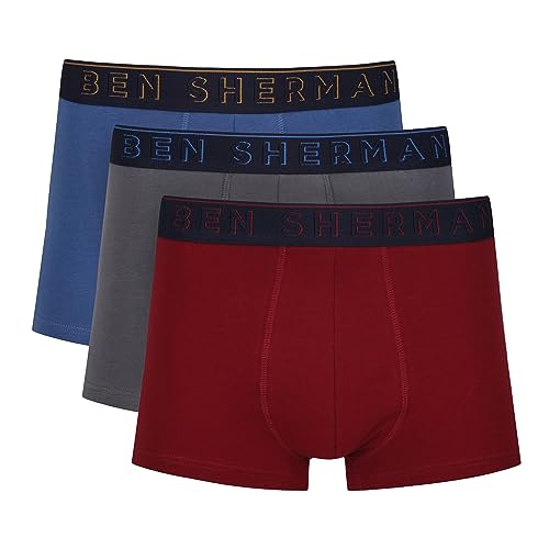 Ben Sherman Herren Men's Boxer Shorts in Red/Grey/Blue | Soft Touch Cotton Trunks with Elasticated Waistband Boxershorts, Red/Grey/Blue, von Ben Sherman