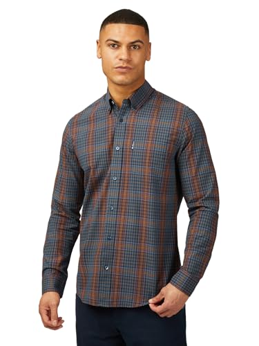 Ben Sherman Herren Multicolor Karo Button-Down-Kragen Hemd Langarm, dunkles marineblau, 3XL von Ben Sherman