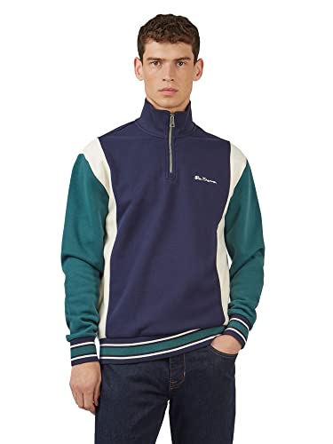 Ben Sherman Herren-Sweatshirt mit halbem Reißverschluss und Trichterkragen, marineblau, M von Ben Sherman