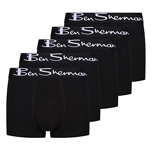 Ben Sherman Herren U5_1399_BS_S Podrick Schwarze Boxershorts, weiche Baumwolle mit kontrastierendem weißen elastischen Bund | Bequeme und atmungsaktive Unterwäsche – 5er-Pack, Black, S von Ben Sherman