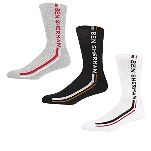 Ben Sherman Underwear Men's Mens Thick Crew Sport Socks in Black/White/Grey with Colour Print Authentic Branding-Multipack of 3 Herren Ben Sherman Sportsocken in Schwarz/Weiß/Grau, Einheitsgröße von Ben Sherman