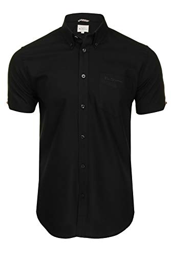 Ben Sherman Herrenhemd mit Button-Down-Kragen, Oxford-Gewebe, kurzärmlig (Black (Embroidered Pocket Logo)) L von Ben Sherman