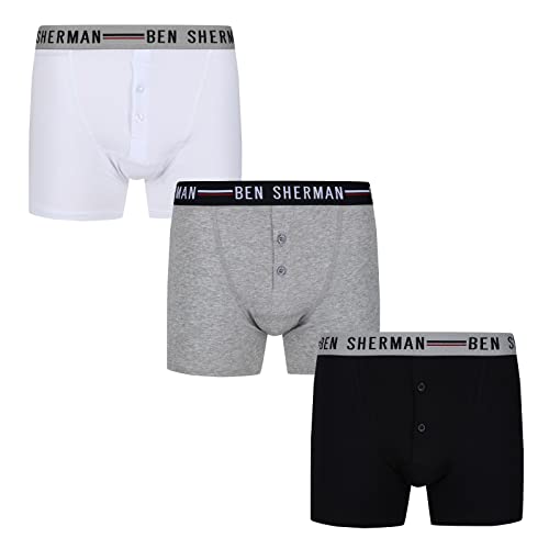 Ben Sherman Men's Button Front Boxer Shorts, Black/White/Grey, XL von Ben Sherman