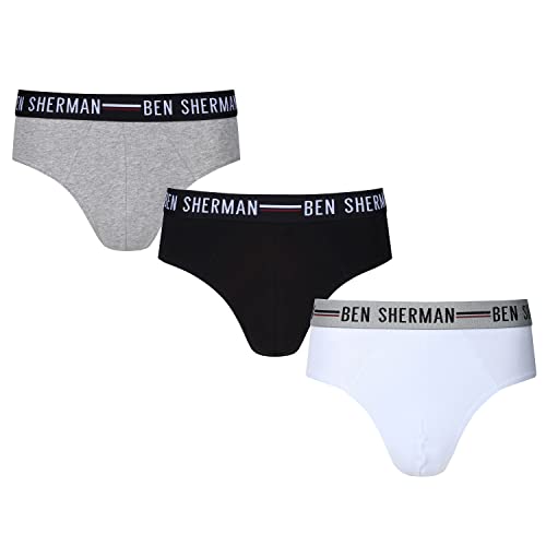 Ben Sherman Underwear Men's Mens Ben Sherman Briefs, Soft Touch Cotton with Elasticated Waistband Underwear Boxer Shorts, Black/White/Grey, S von Ben Sherman