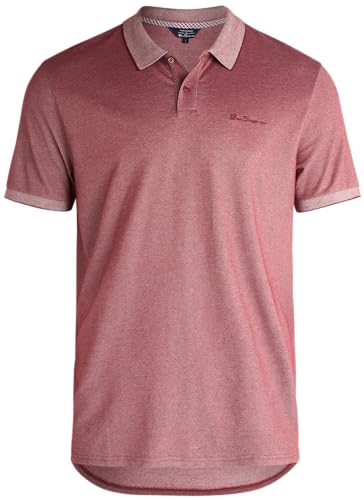 Ben Sherman Men's Polo Shirt - Classic Fit 2-Button Short Sleeve Shirt - Casual Stretch Birdseye Polo for Men (S-XL), Size Small, Sonoma Red von Ben Sherman