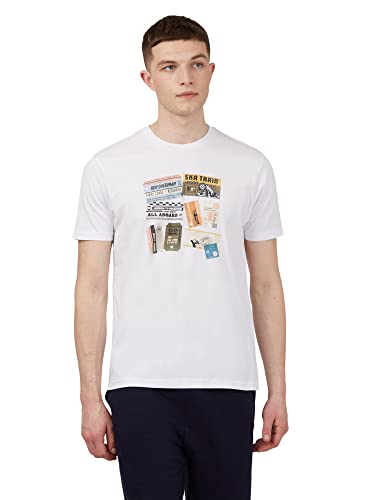 Ben Sherman T-Shirt mit Zugtickets-Aufdruck, weiß, L von Ben Sherman