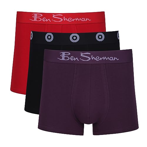 Herren Ben Sherman Boxershorts in Blau/Schwarz/Orange | Trunks aus weicher, baumwollreicher Textur mit elastischem Bund | Bequeme und atmungsaktive Unterwäsche - Dreierpack von Ben Sherman