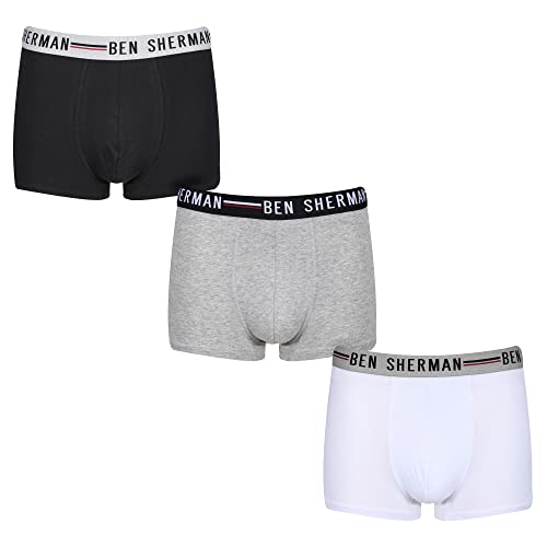 Herren Ben Sherman Boxershorts in Schwarz/Weiß/Grau | Trunks aus weicher Baumwolle mit elastischem Bund | Bequeme und atmungsaktive Unterwäsche - Dreierpack von Ben Sherman