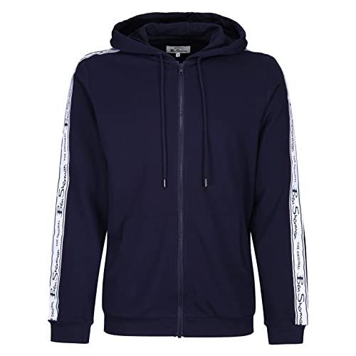 Herren Ben Sherman Lounge Hoodie in Marineblau mit vorderen Taschen, Markenbesatz in Weiß | Super weiche und Bequeme Loungewear aus 100% Baumwolle von Ben Sherman