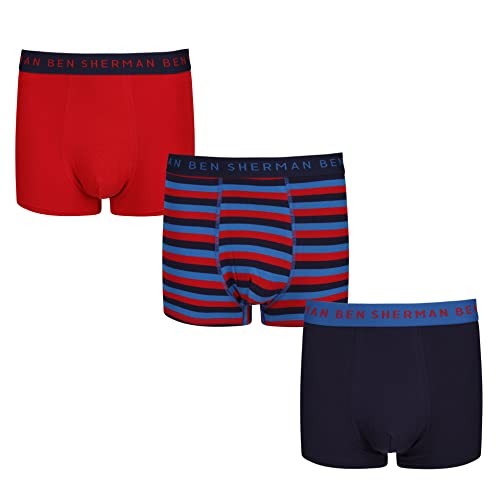 Ben Sherman Underwear Men's Mens Ben Sherman Super Soft Boxer Shorts with Elasticated Waistband Boxershorts, Rot/Streifen/Marineblau, S von Ben Sherman