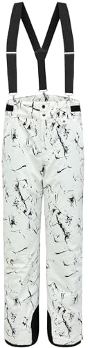 BenBoy Damen Skihose Schneehose Wasserdicht Warm Gefüttert Abnehmbaren Softshellhose Hosenträgerhose mit Verstellbarer Latzhose Outdoorhose Winddicht Snowboardhose Winter HXK7441W-White-2XL von BenBoy