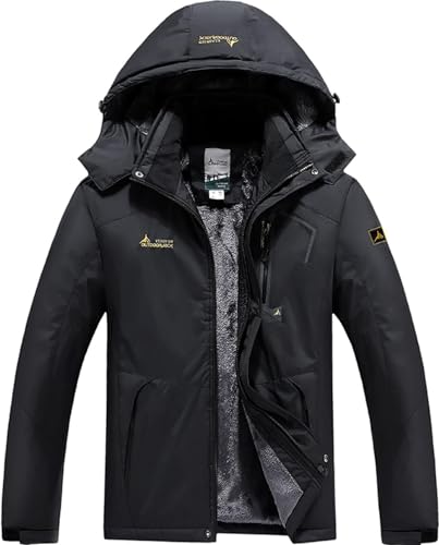 BenBoy Damen Skijacke Wasserdichte Winterjacke Winddichte Warm Gefüttert Atmungsaktiv Wanderjacke Reißverschlüsse Fleece Softshelljacke mit Kapuze Outdoorjacke CFY813W-Black-L von BenBoy