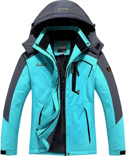BenBoy Damen Skijacke Wasserdichte Winterjacke Winddichte Warm Gefüttert Atmungsaktiv Wanderjacke Reißverschlüsse Fleece Softshelljacke mit Kapuze Outdoorjacke CFY813W-Blue1-XL von BenBoy