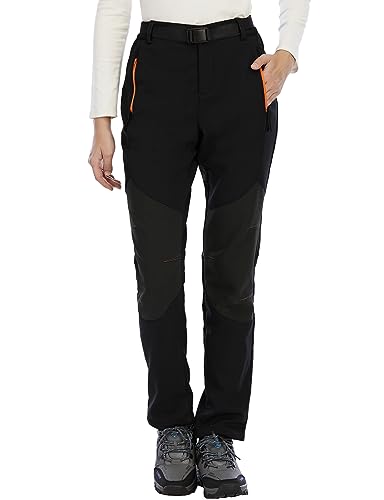BenBoy Damen Wanderhose Wasserdicht Skihose Softshellhose Winddicht Outdoorhose Winter Warm Gefüttert Trekkinghose Snowboardhose KZ3927W-Black1-2XL von BenBoy