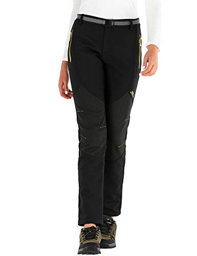 BenBoy Damen Wanderhose Wasserdicht Softshellhose Outdoorhose Winddicht Warm Gefüttert Winter Skihose Snowboardhose Trekkinghose,Schwarz Gelb,XS von BenBoy