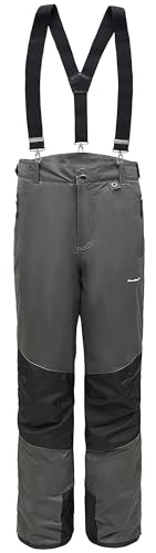 BenBoy Herren Skihose Gefüttert Warm Abnehmbaren Softshellhose Winddicht Wasserdicht Schneehose Hosenträgerhose mit Verstellbarer Träger Snowboardhose Outdoorhose Winter HXK7886M-Grey-S von BenBoy
