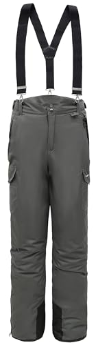 BenBoy Herren Skihose Gefüttert Warm Abnehmbaren Softshellhose Winddicht Wasserdicht Schneehose Hosenträgerhose mit Verstellbarer Träger Snowboardhose Outdoorhose Winter HXK7997M-Grey-XL von BenBoy