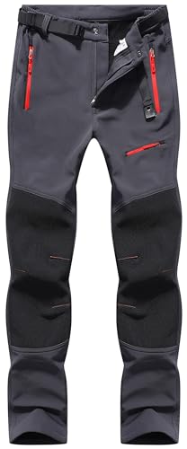 BenBoy Herren Wanderhose Wasserdicht Skihose Softshellhose Winddicht Outdoorhose Winter Warm Gefüttert Trekkinghose Snowboardhose KZ41130M-Red Grey-M von BenBoy