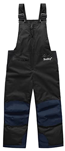 BenBoy Kinder Skihose Schneehose Wasserdicht Softshellhose Gefüttert Warm Hosenträgerhose Latzhose Winddicht Outdoorhose Winter Jungen Mädchen Snowboardhose HXK7112-Black-140 von BenBoy