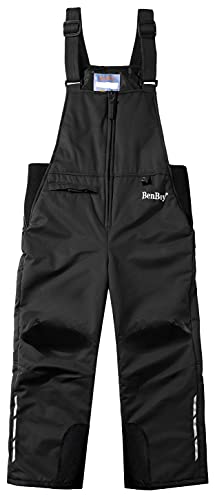 BenBoy Kinder Skihose Schneehose Wasserdicht Softshellhose Gefüttert Warm Hosenträgerhose Latzhose Winddicht Outdoorhose Winter Jungen Mädchen Snowboardhose HXK7223-Black-128 von BenBoy