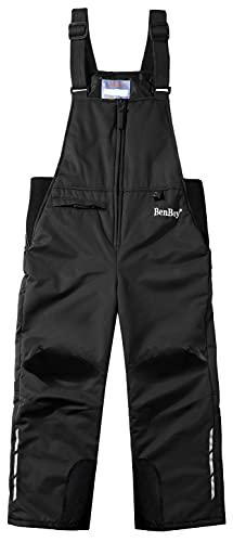 BenBoy Kinder Skihose Schneehose Wasserdicht Softshellhose Gefüttert Warm Hosenträgerhose Latzhose Winddicht Outdoorhose Winter Jungen Mädchen Snowboardhose HXK7223-Black-176 von BenBoy