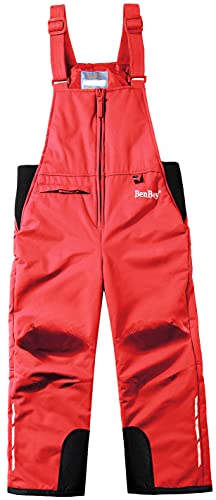 BenBoy Kinder Skihose Schneehose Wasserdicht Softshellhose Gefüttert Warm Hosenträgerhose Latzhose Winddicht Outdoorhose Winter Jungen Mädchen Snowboardhose HXK7223-Red-152 von BenBoy