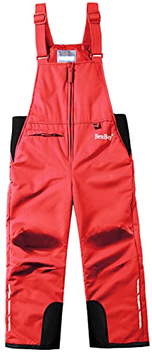BenBoy Kinder Skihose Schneehose Wasserdicht Softshellhose Gefüttert Warm Hosenträgerhose Latzhose Winddicht Outdoorhose Winter Jungen Mädchen Snowboardhose HXK7223-Red-98 von BenBoy