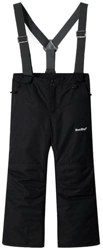 BenBoy Kinder Skihose Softshellhose Wasserdicht Schneehose Windproof Latzhose Outdoor Winter Warm Gefüttert Skibekleidung Thermohose Jungen Mädchen Snowboardhose HXK5003-Black-164-176 von BenBoy