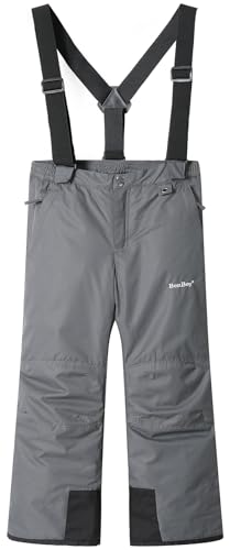 BenBoy Kinder Skihose Softshellhose Wasserdicht Schneehose Windproof Latzhose Outdoor Winter Warm Gefüttert Skibekleidung Thermohose Jungen Mädchen Snowboardhose HXK5003-Grey-164-176 von BenBoy