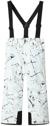 BenBoy Kinder Skihose Softshellhose Wasserdicht Schneehose Windproof Latzhose Outdoor Winter Warm Gefüttert Skibekleidung Thermohose Jungen Mädchen Snowboardhose HXK5003-White-164-176 von BenBoy