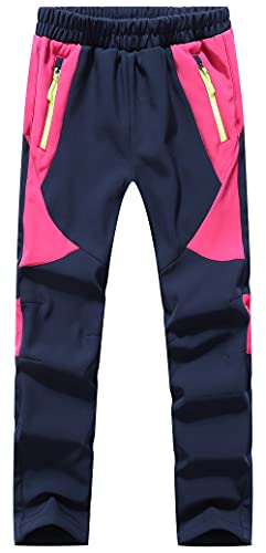 BenBoy Kinder Softshellhose Gefüttert Skihose Thermohose Wasserdicht Winter Schneehose Jungen Mädchen Wanderhose Outdoorhose,KZ0008-Pink-S von BenBoy