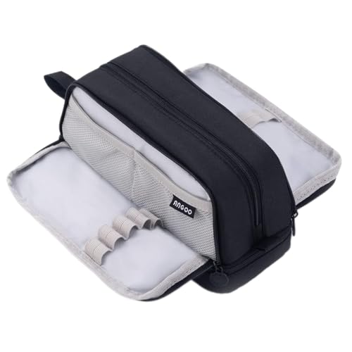 BenPo bar Große Kapazität Federmäppchen mit 4 Fächern, Federmäppchen für Frauen, Mädchen, Jungen, Kinder, Erwachsene, ästhetische adrette Schule, spezielles Federmäppchen mit Griff, Schwarz , L von BenPo bar