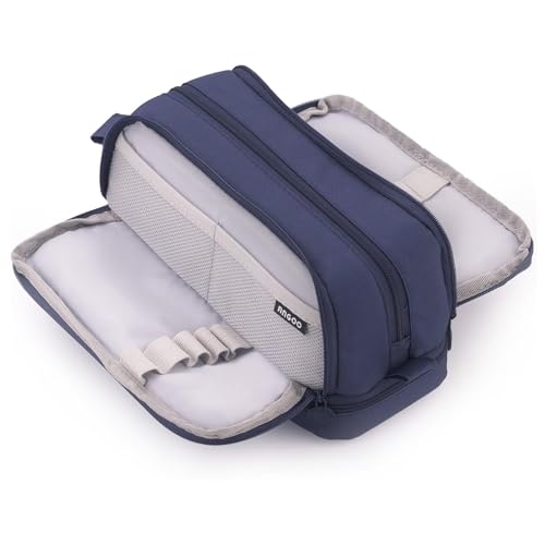 BenPo bar Große Kapazität Federmäppchen mit 4 Fächern, Federmäppchen für Frauen, Mädchen, Jungen, Kinder, Erwachsene, ästhetische adrette Schule, spezielles Federmäppchen mit Griff, blau / marineblau von BenPo bar