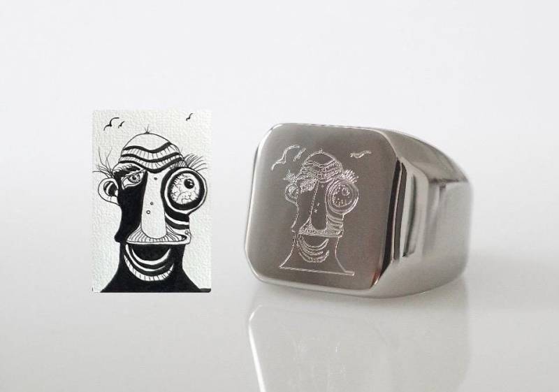 Siegelring Gravur Ring Mann Zeichnung Logo Handschrift Silber Personalisiert Solitärring Statement Gravurring Herrenring Geschenk Kreativ von BenSchumacherShop