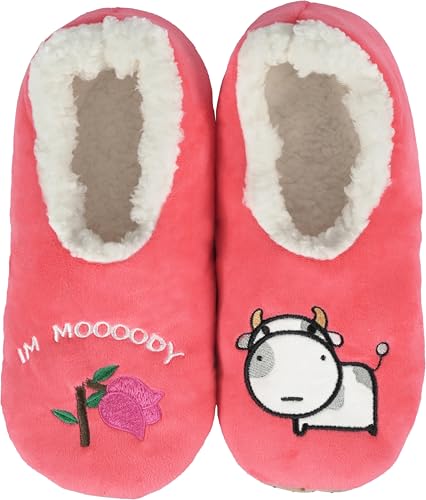 BenSorts Fuzzy Slipper Socken für Damen, lustige Hausschuhe mit Griffen, 1 Paar Kuh, 9-11 von BenSorts