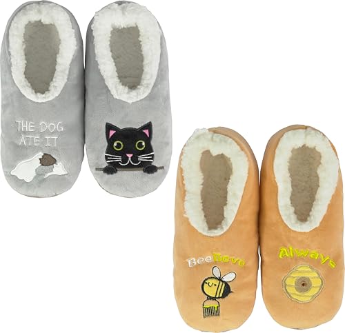 BenSorts Fuzzy Slipper Socken für Damen, lustige Hausschuhe mit Griffen, 2 Paar Katzenbienen, 5-6.5 von BenSorts