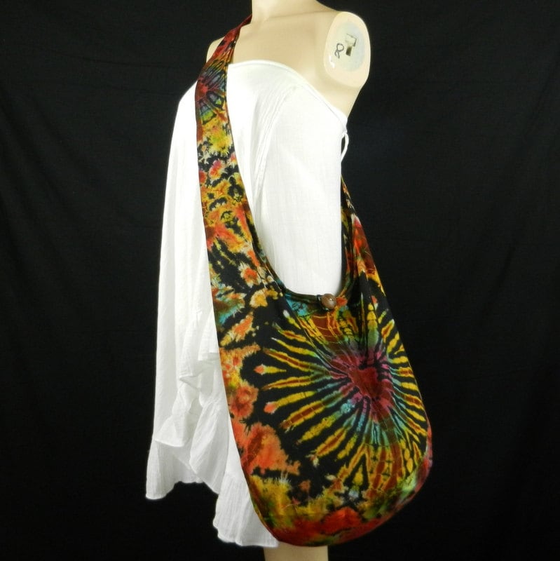 Rotes Herz Tie Dye Bag Geldbörse Hobo Hippie Sling Crossbody Messenger Classic Top Zip Oak Vk14 von BenThaiProducts