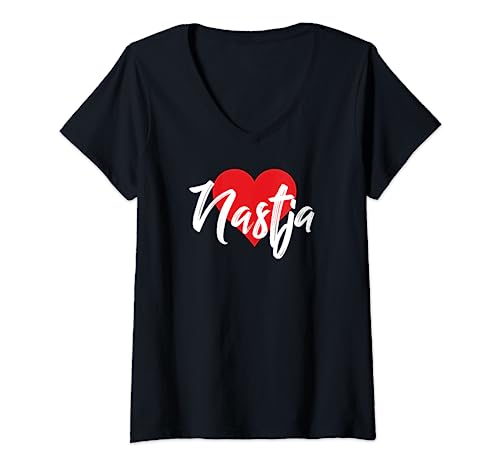 Damen Ich Liebe Nastja Vorname Tshirt Liebe Herz T-Shirt mit V-Ausschnitt von Benannte Personalisierte Herz Tees