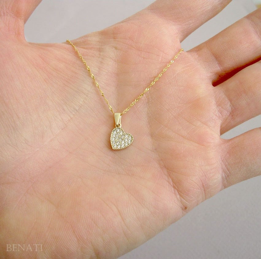 Gold Herz Anhänger, Diamant Pflastern Halskette, Vintage Einfache Weihnachtsgeschenk von Benati
