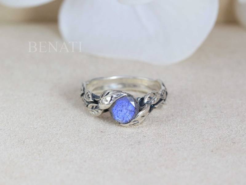 Labradorit Sterling Silber Blätter Ring Natürlicher Edelstein Boho Ring von Benati