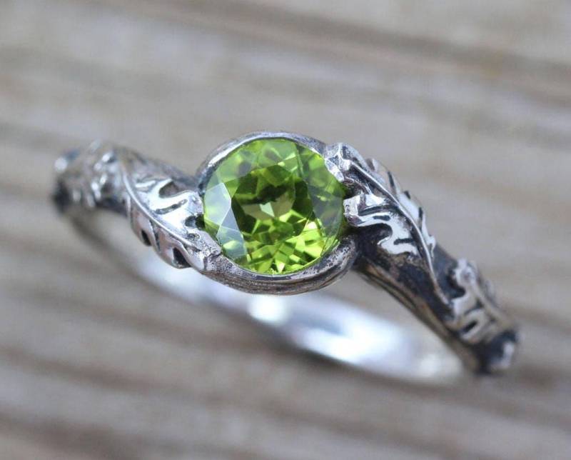 Silber Peridot Blatt Ring Natürliche Eichen Schmuck von Benati