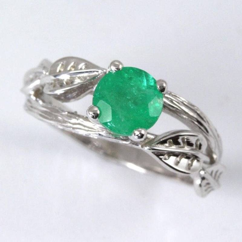 Smaragd Blatt Verlobungsring 14K Weißgold Zweig Versprechen Ring von Benati