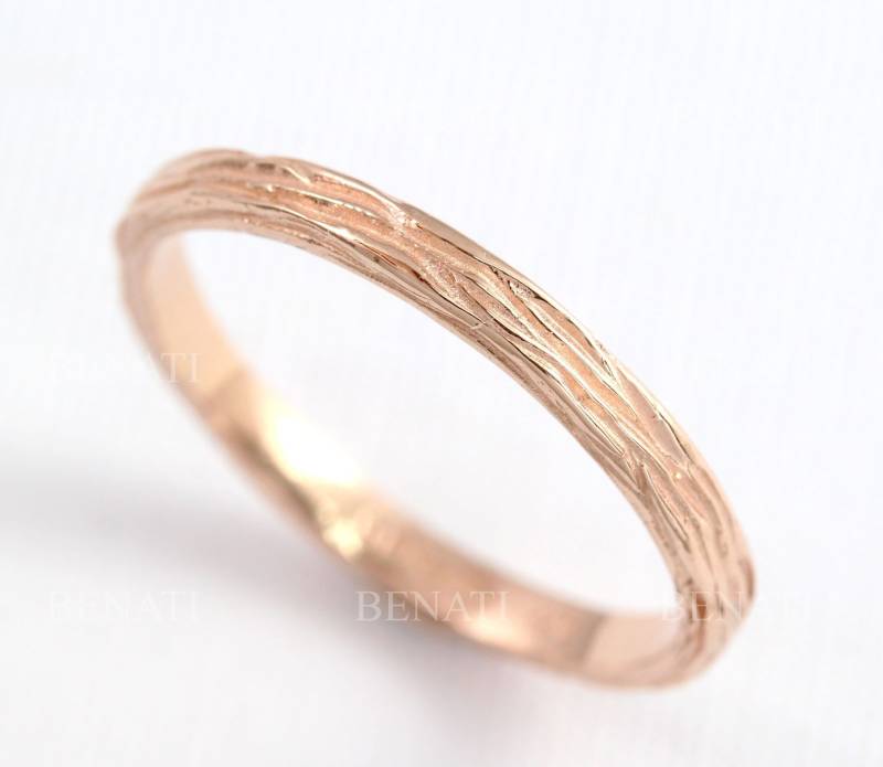 Weißgold Rinde Ehering Dünner Holz Ring von Benati