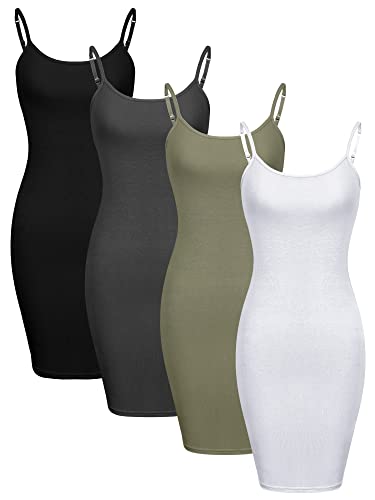 4 Stück Damen Basic Solid Slip Kleid Spaghetti Strap Cami Frauen Layering Camisole Verstellbares Langes Tank Top, Lebendige Farben, XL von Bencailor