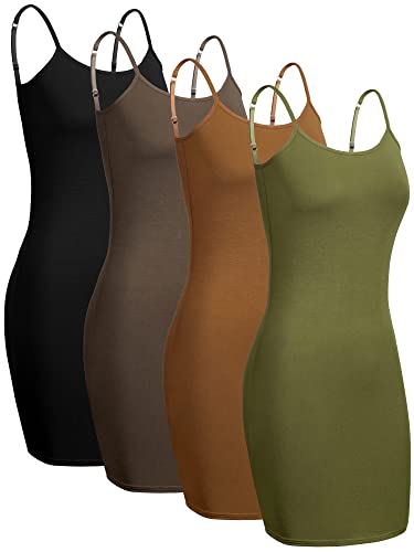 4 Stück Damen Basic Solid Slip Kleid Spaghetti Strap Cami Frauen Layering Camisole Verstellbares Langes Tank Top, Warme Farben, XL von Bencailor