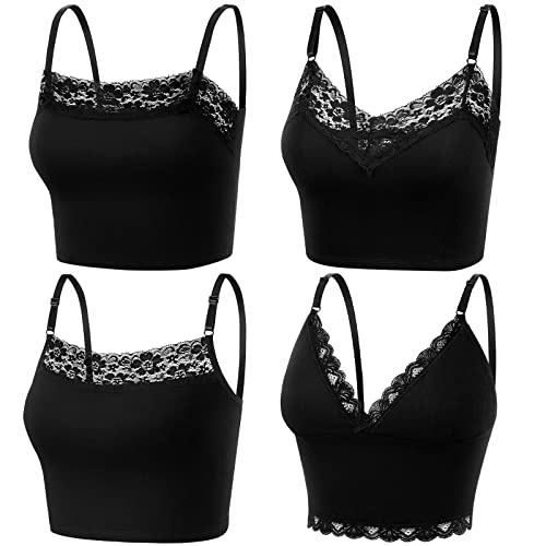 4 Stück Damen-Bralettes aus Spitze, halber V-Ausschnitt, Cami-BH mit verstellbarem Spaghetti-Träger, bauchfreies Tanktop für Mädchen, Schwarz, Klein von Bencailor