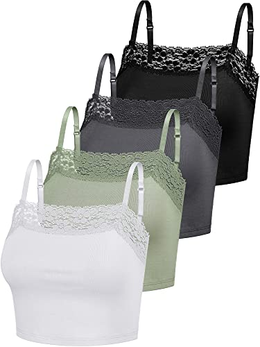 4 Stück Damen Camisole Crop Tops mit Spitzenbesatz Spitzen Cami Tops für Mädchen (L) von Bencailor